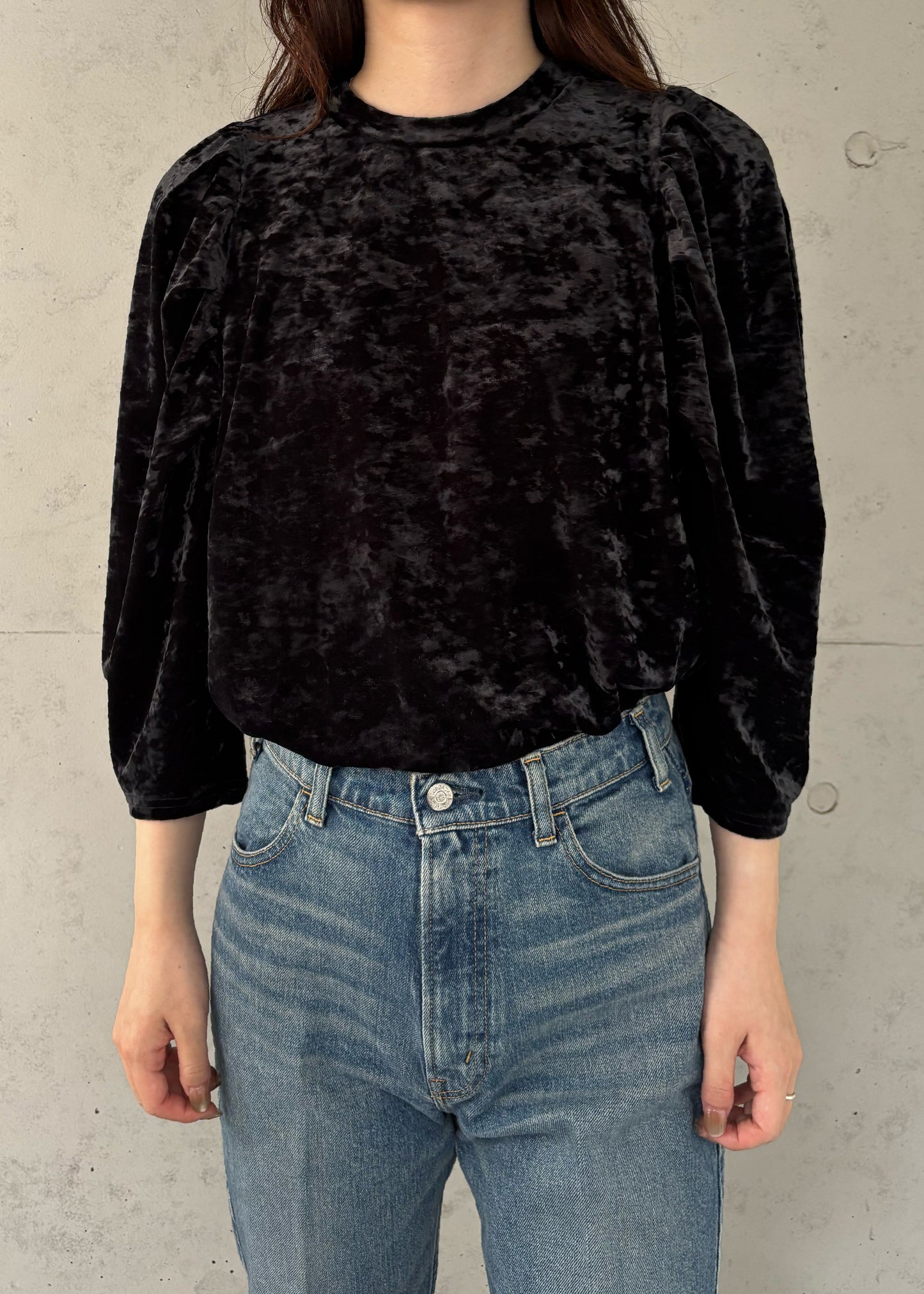 【Oblada】SHIRRING VELOR TOPS