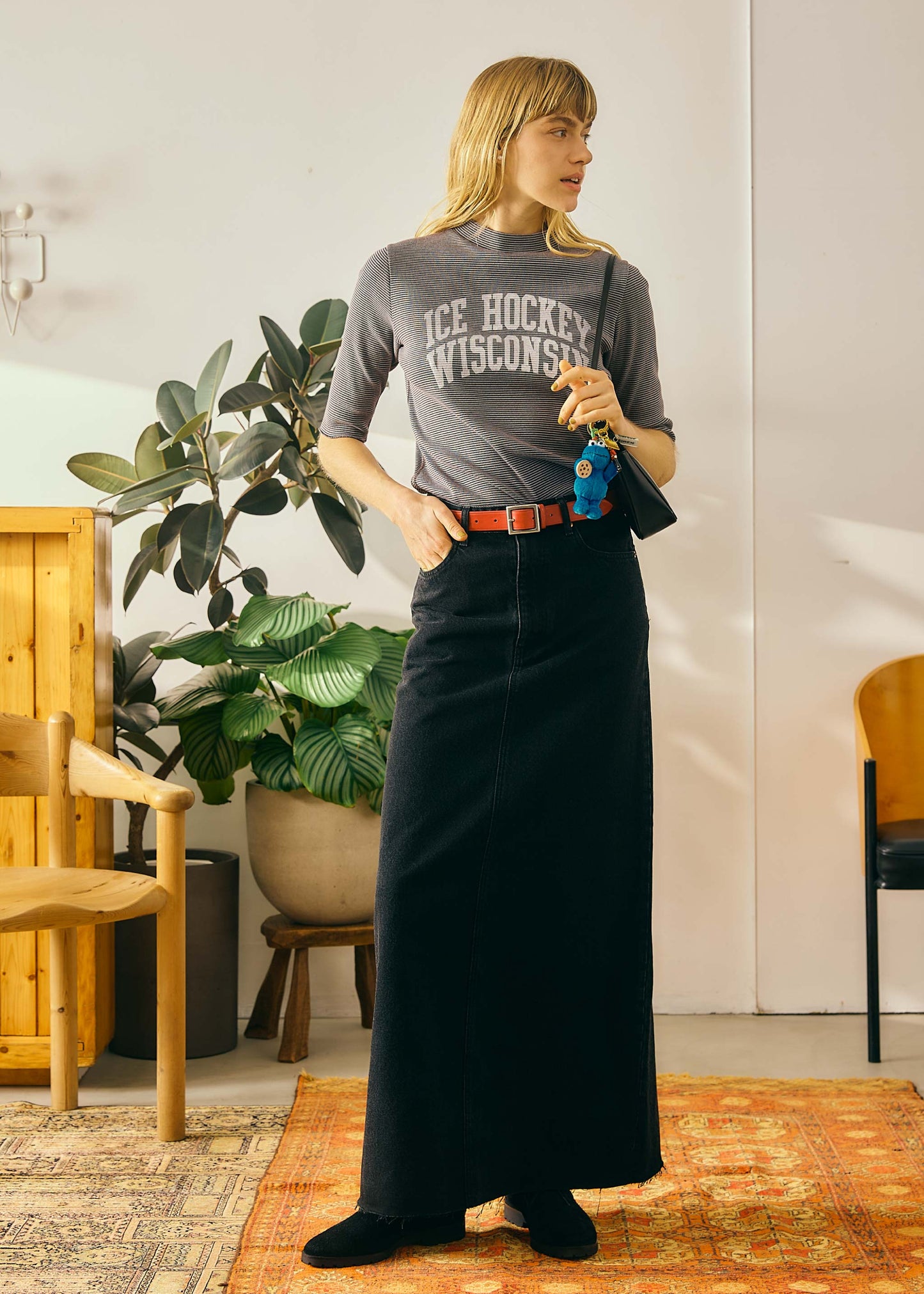 【Oblada】BUDDY DENIM SKIRT BLACK