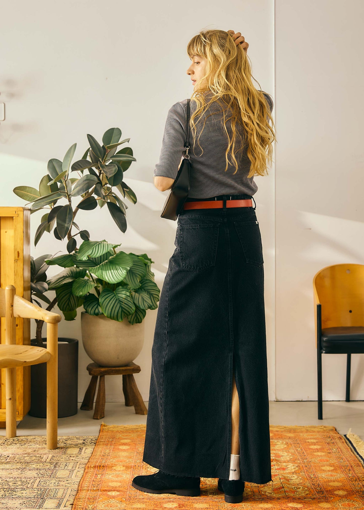 【Oblada】BUDDY DENIM SKIRT BLACK