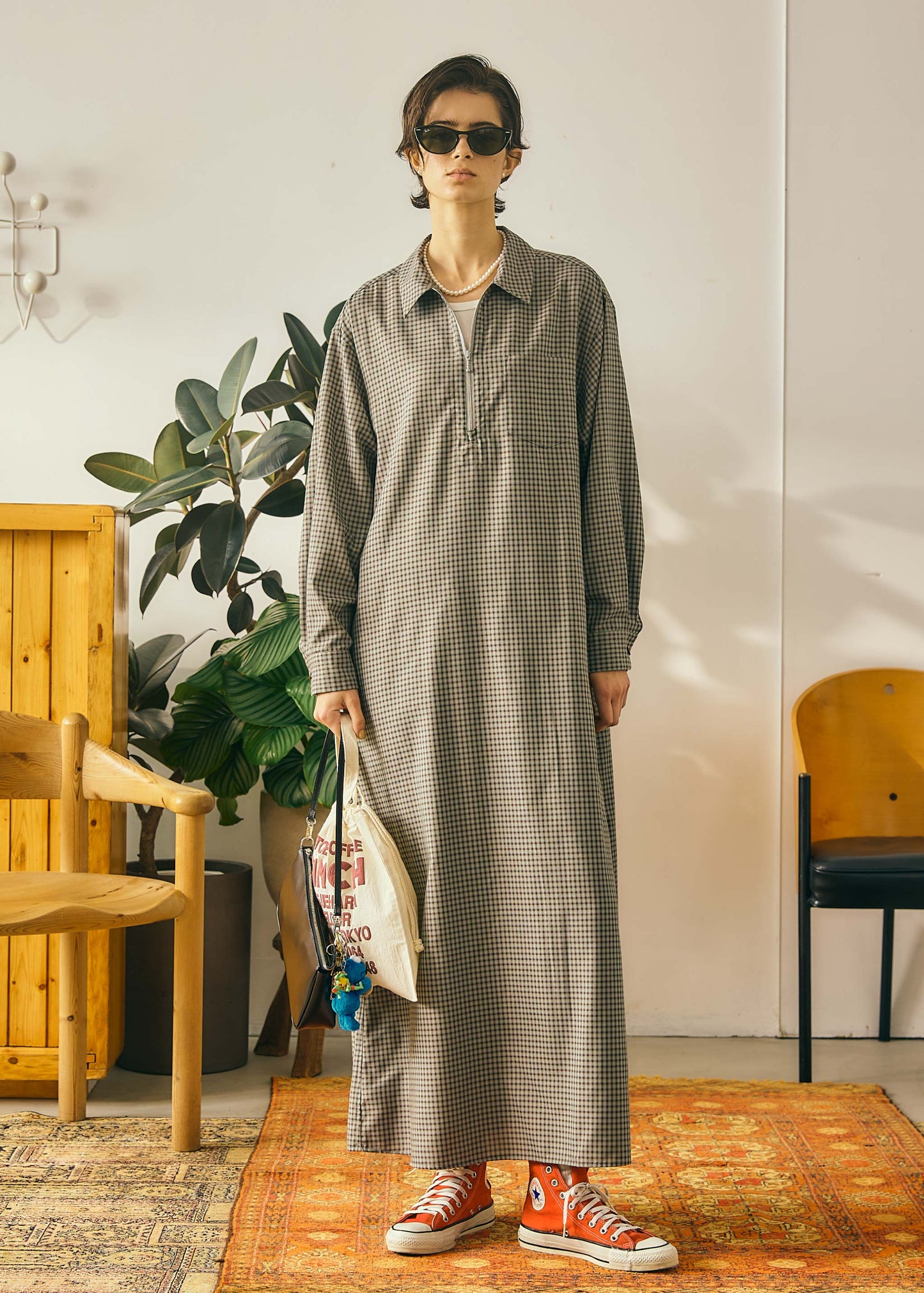 【Oblada】HALF ZIP DRESS CHECK