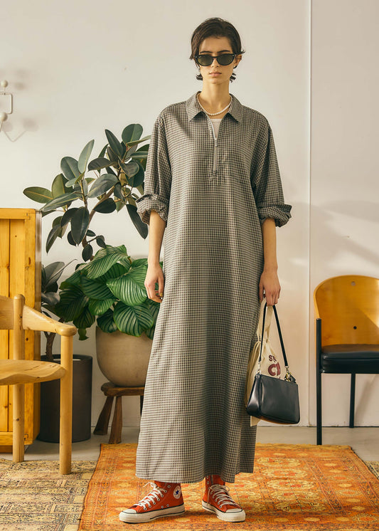 【Oblada】HALF ZIP DRESS CHECK